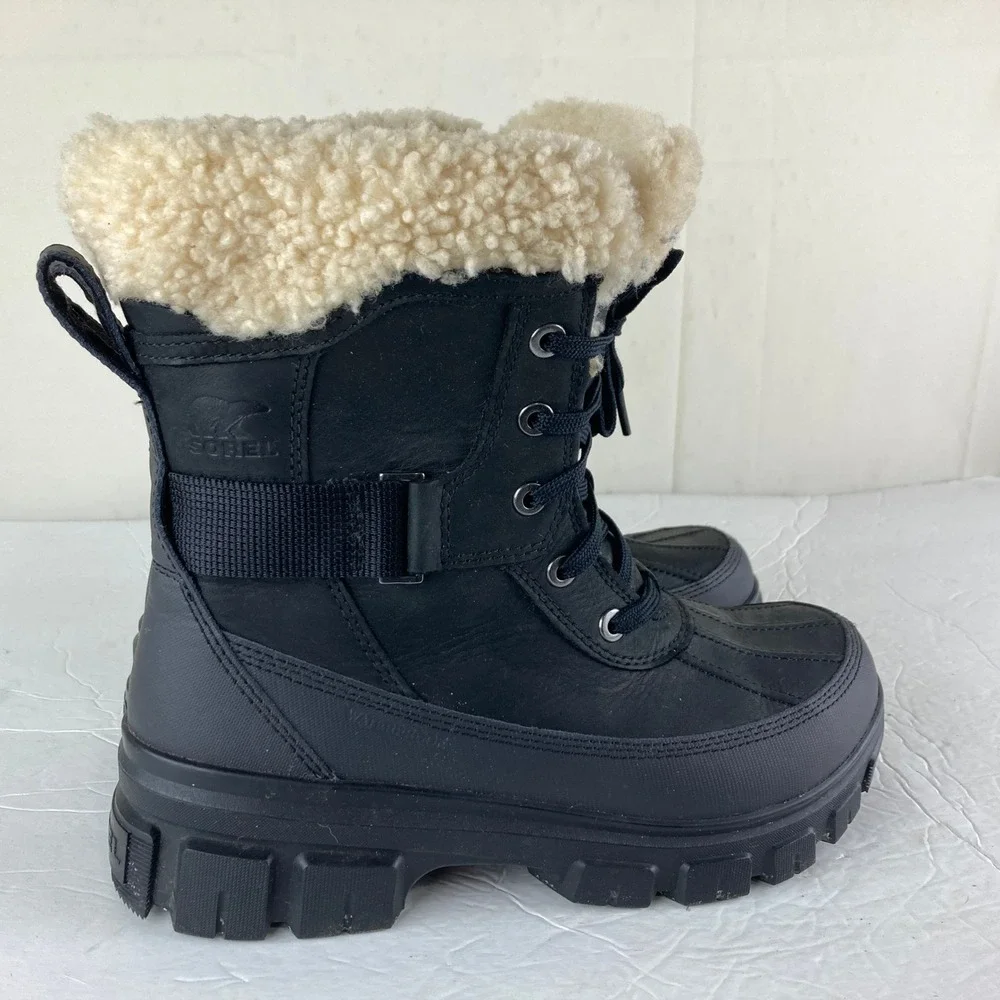 Sorel Brex Winter Snow Boot Waterproof Women 8.5 Black Shearling Lined‎ Gorpcore